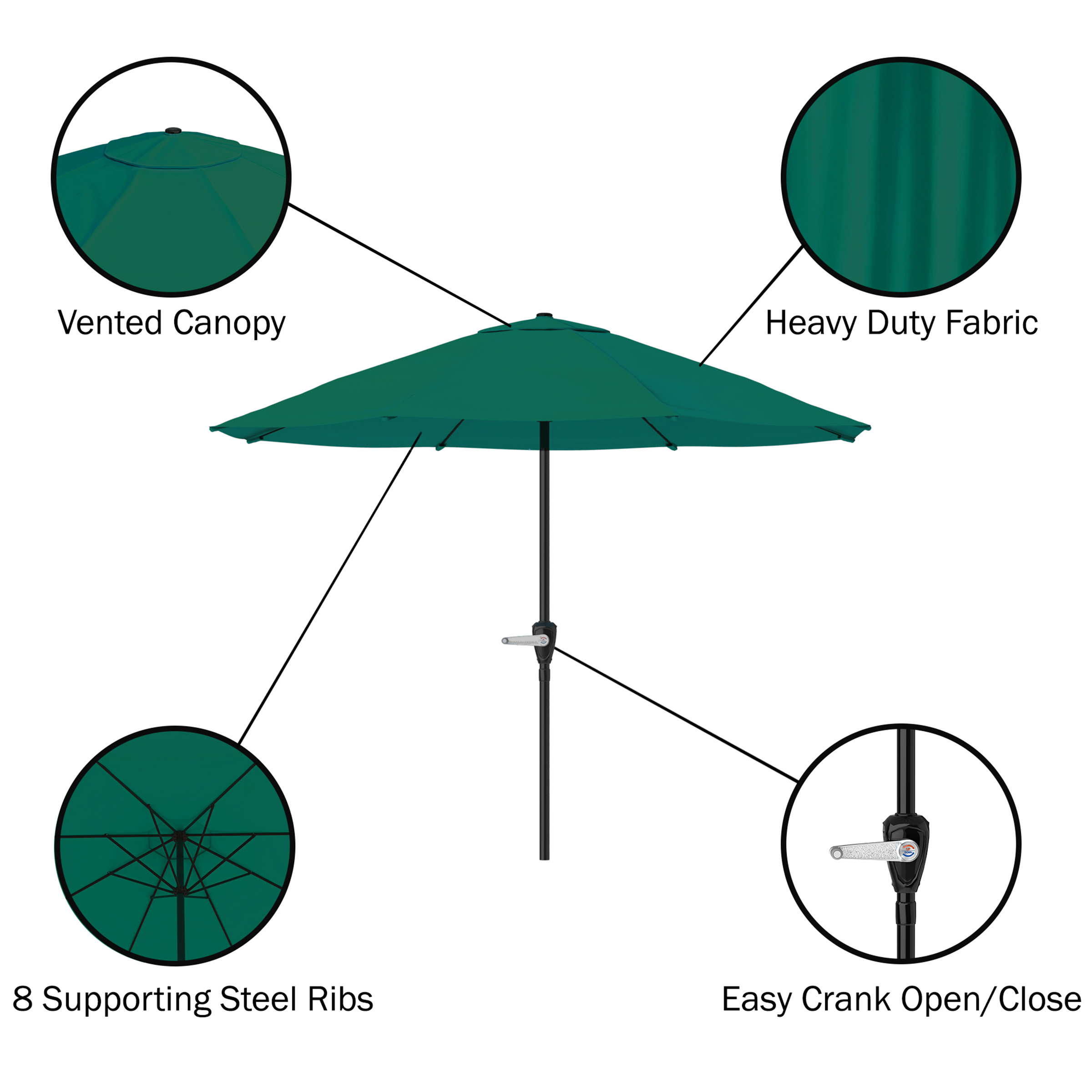 9-Foot Patio Umbrella Outdoor Shade Easy Crank Umbrella 92 Inch