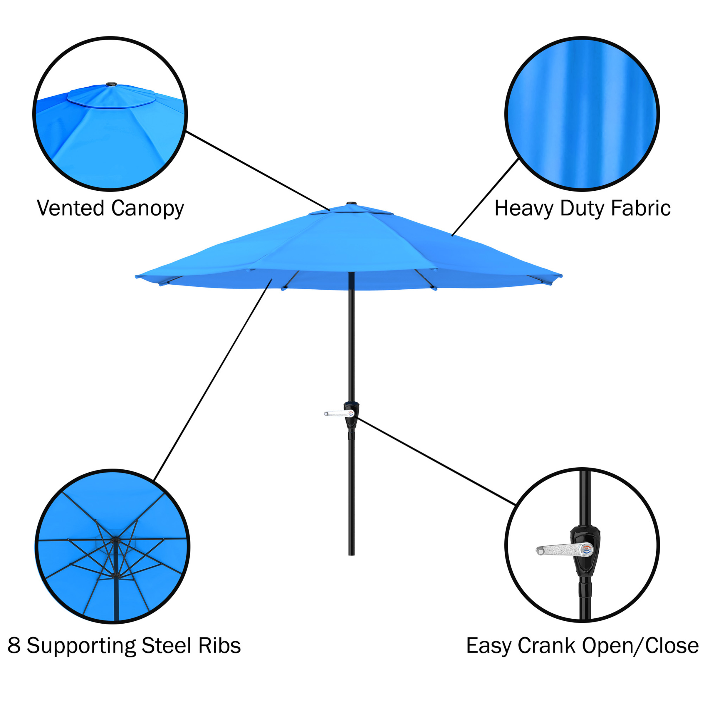 9FT Patio Umbrella Outdoor Sun Shade Easy Crank Umbrella 92 Inch Tall