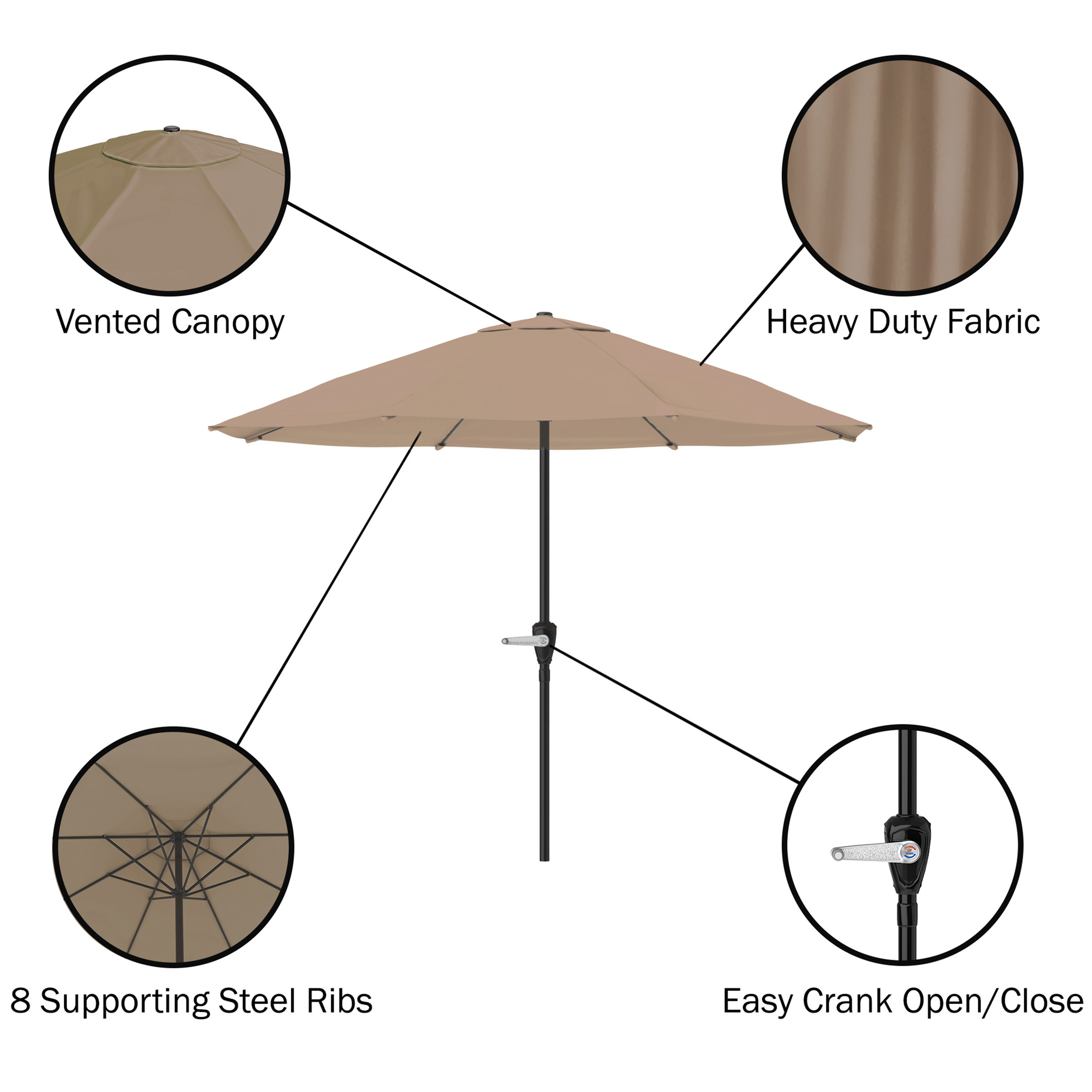 9FT Patio Umbrella Outdoor Sun Shade Easy Crank Umbrella 92 Inch Tall - Picture 22 of 30