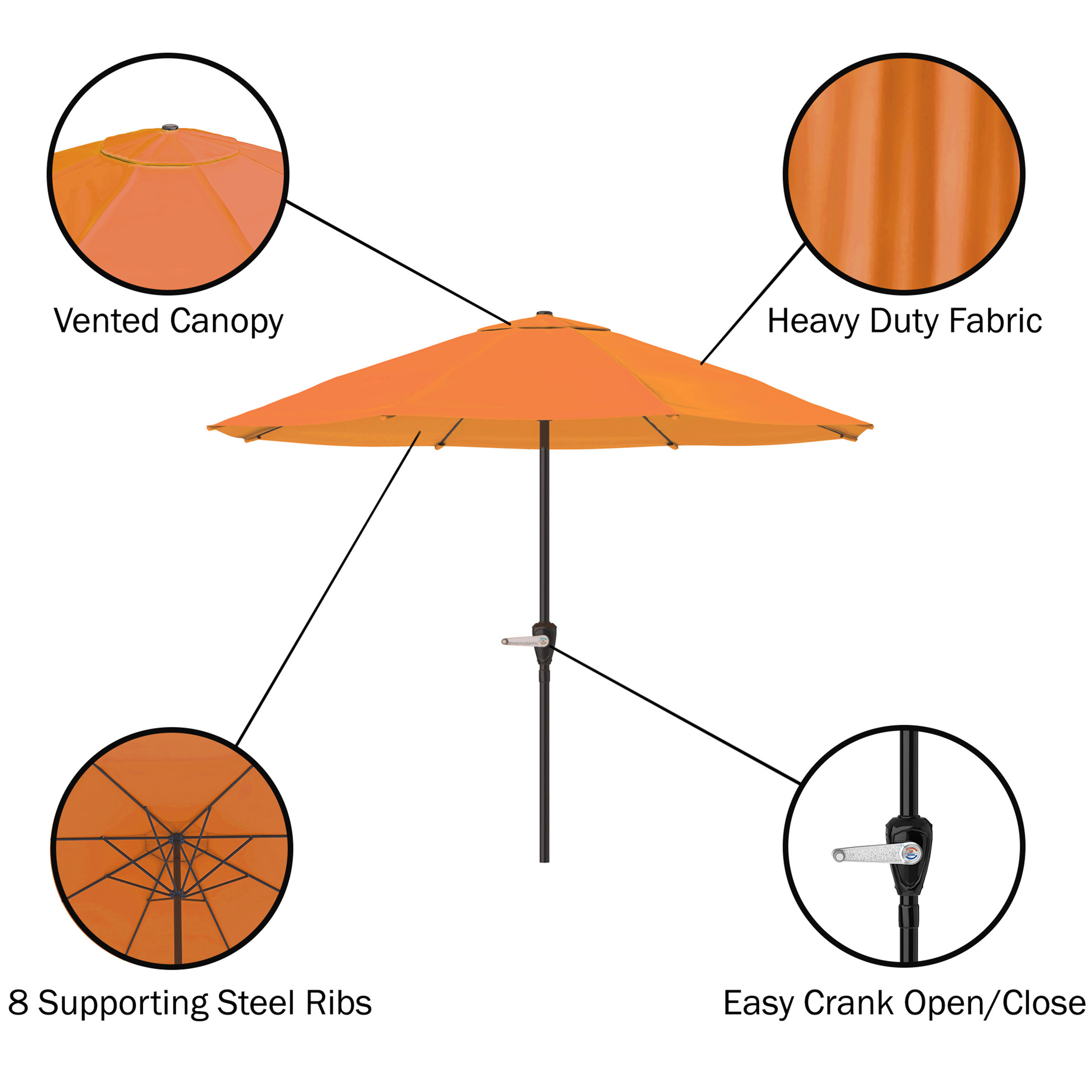 9FT Patio Umbrella Outdoor Sun Shade Easy Crank Umbrella 92 Inch Tall - Picture 28 of 30