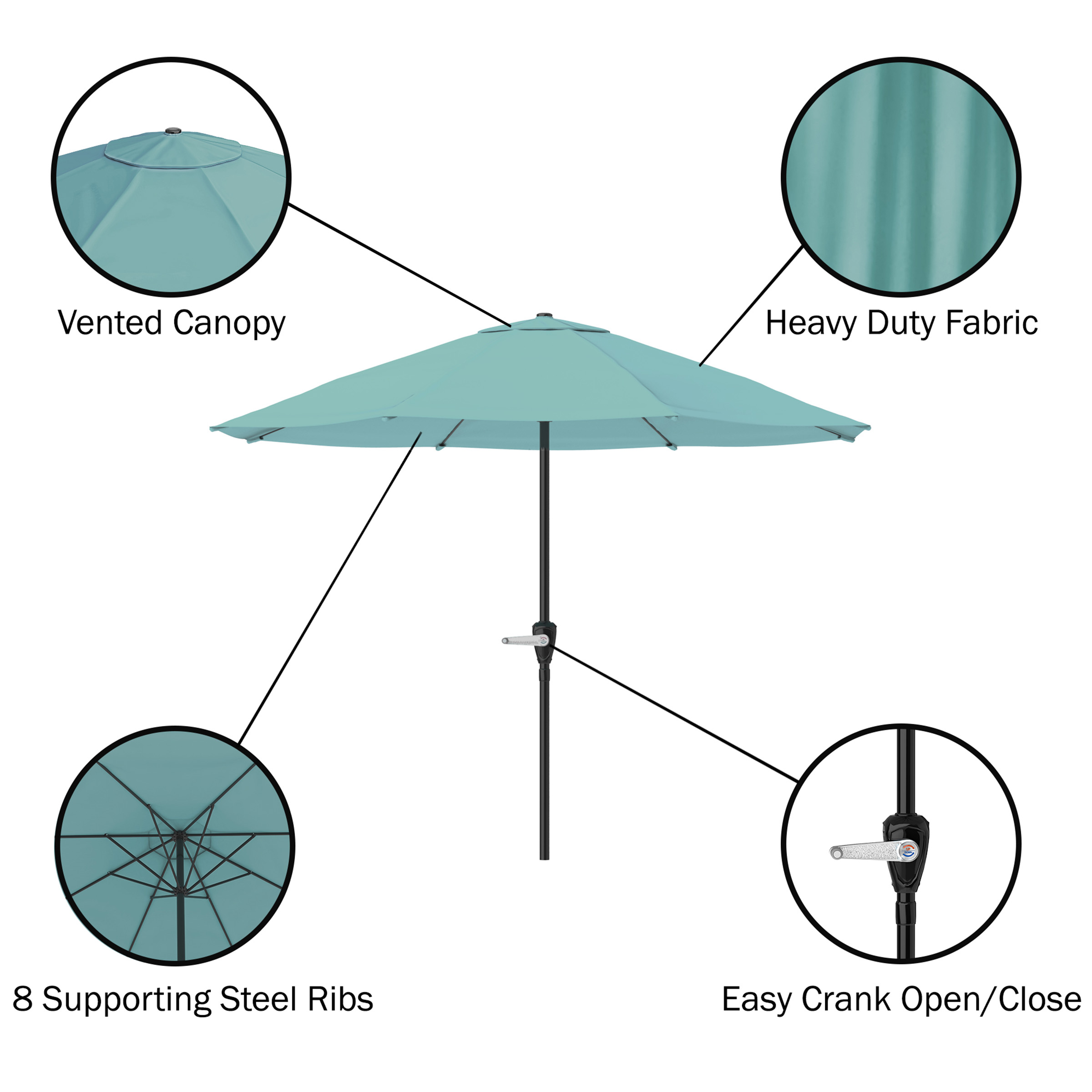 9FT Patio Umbrella Outdoor Sun Shade Easy Crank Umbrella 92 Inch Tall - Picture 16 of 30
