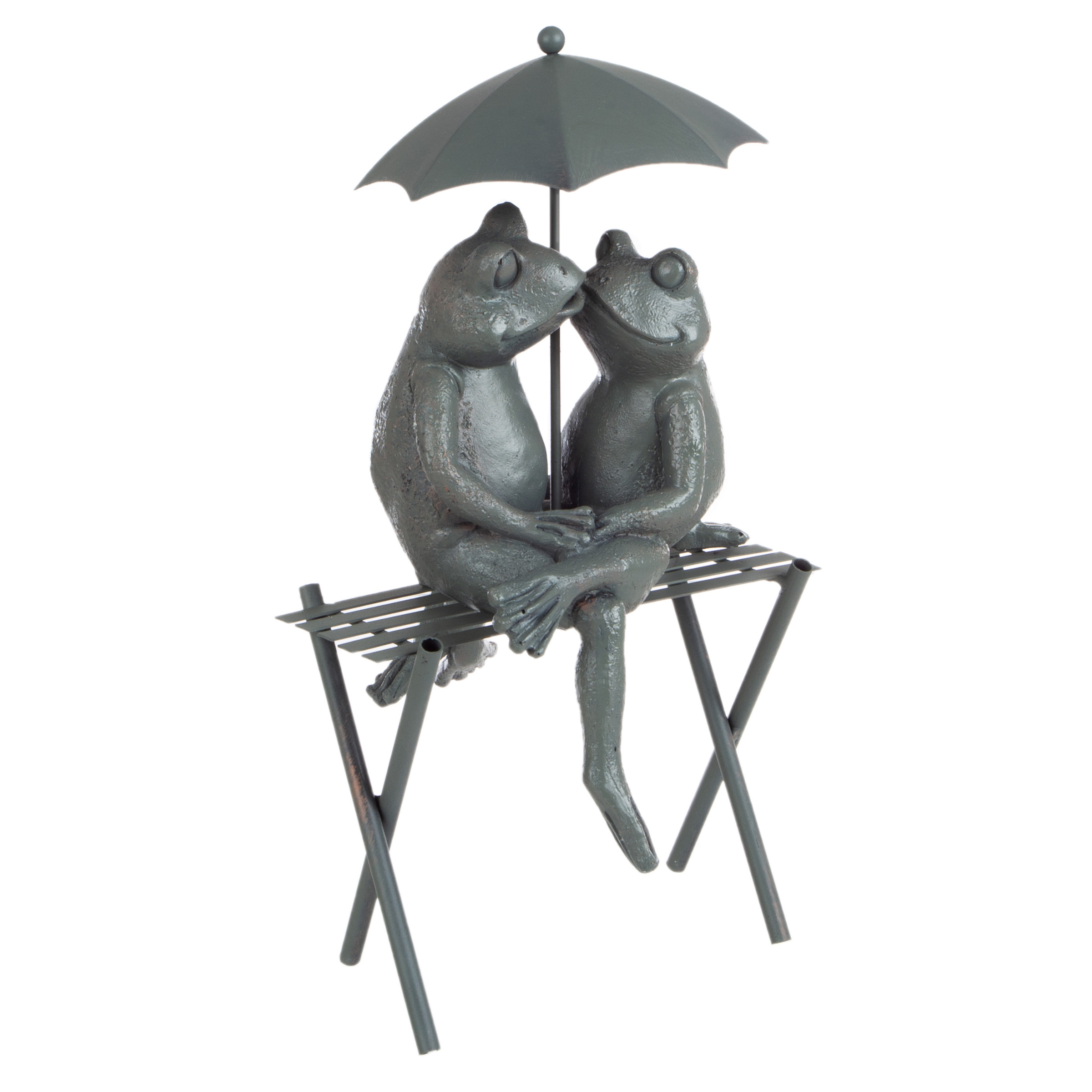 Garden Decor Statue Frog Couple on Bench Romantic Kissing Frogs Flower Bed