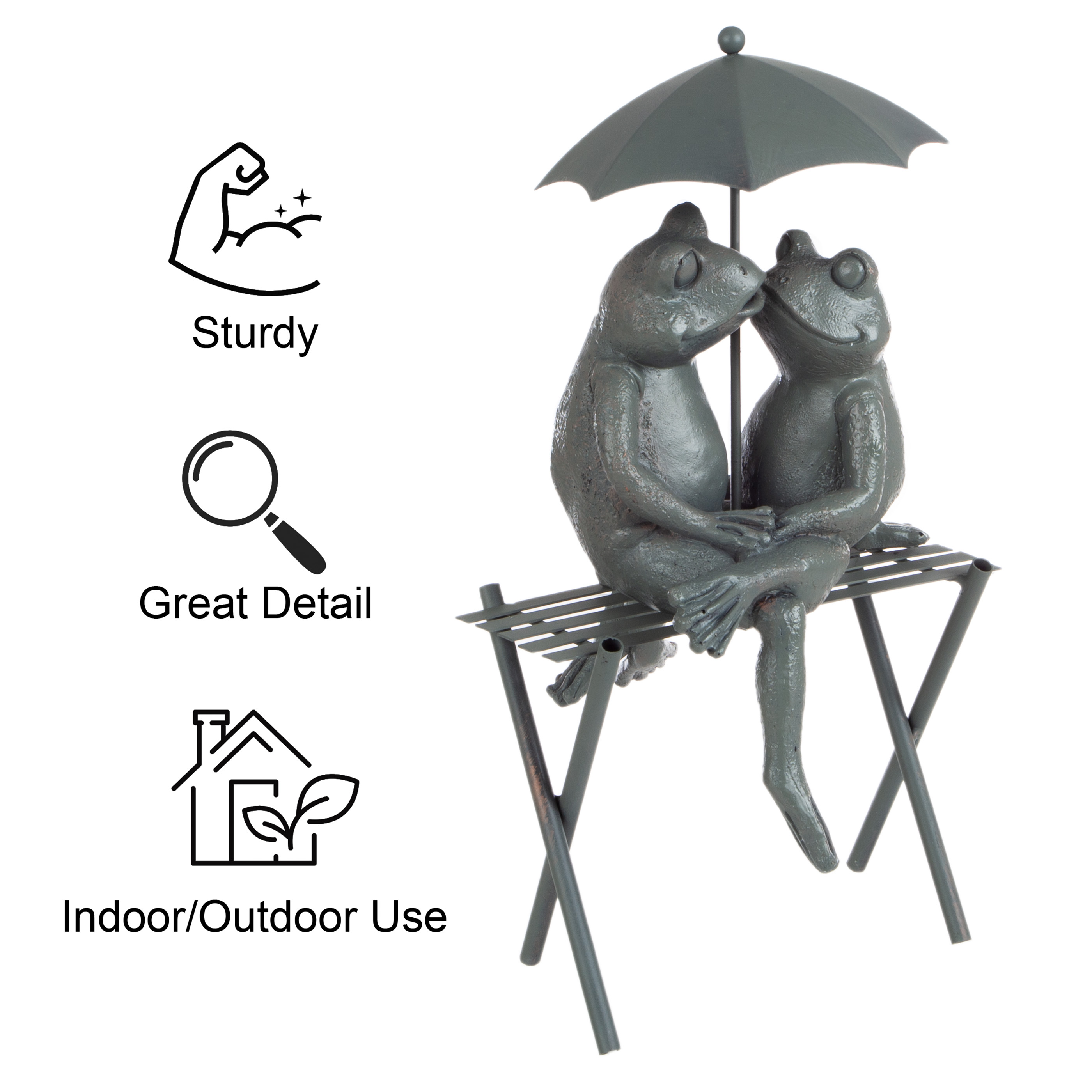 Garden Decor Statue Frog Couple on Bench Romantic Kissing Frogs Flower Bed - Picture 3 of 8