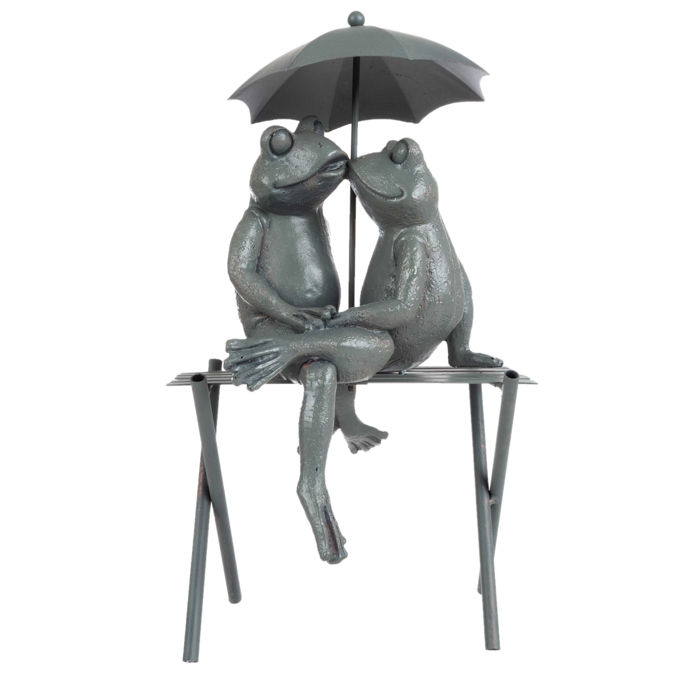 Garden Decor Statue Frog Couple on Bench Romantic Kissing Frogs Flower Bed - Picture 5 of 8