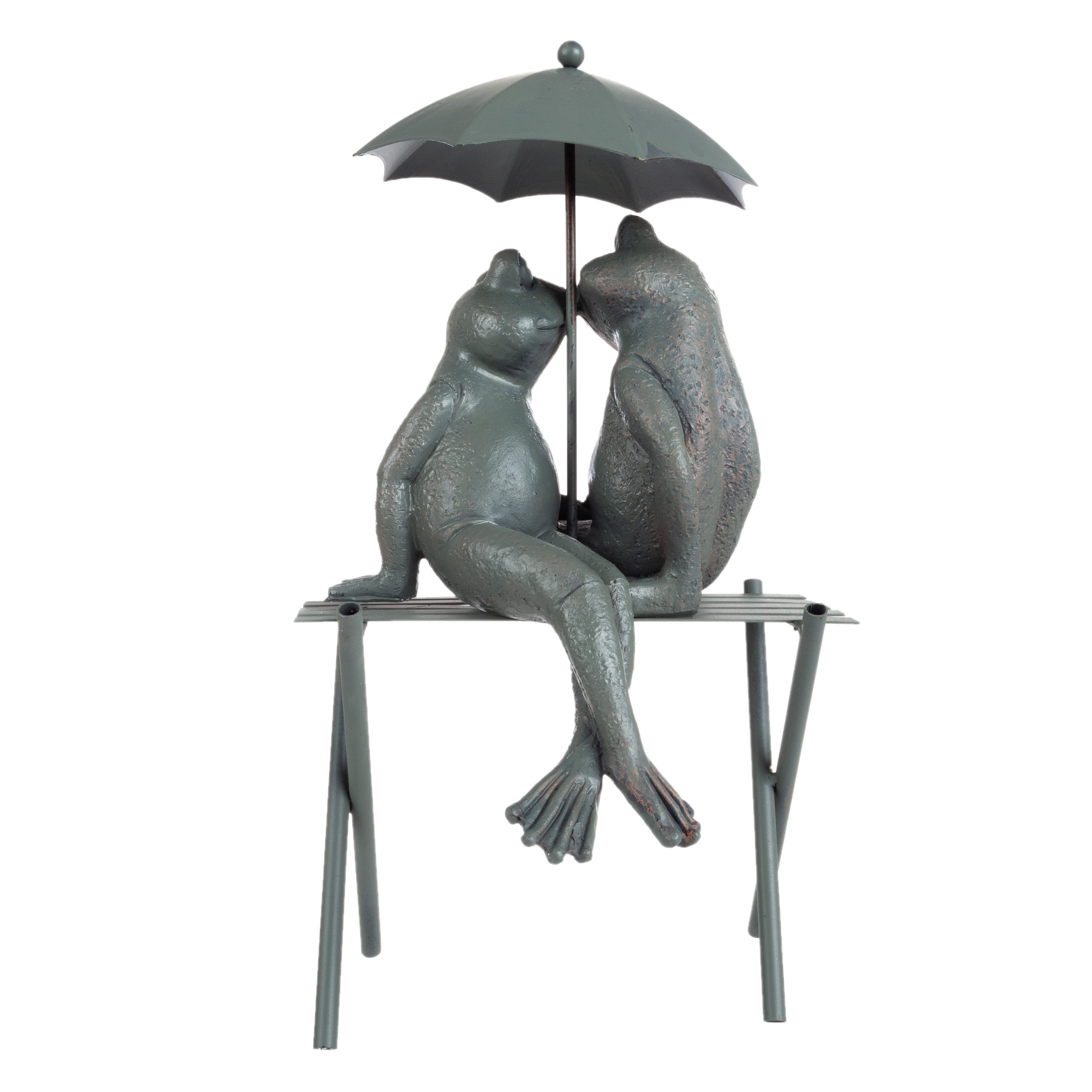 Garden Decor Statue Frog Couple on Bench Romantic Kissing Frogs Flower Bed - Picture 6 of 8