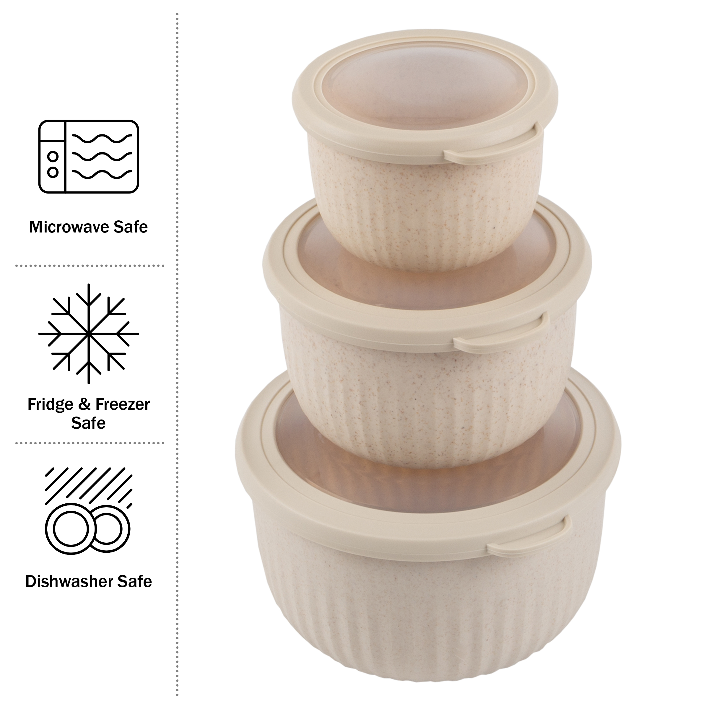 3 Food Storage Nesting Bowls with Lids Freezer Microwave Safe