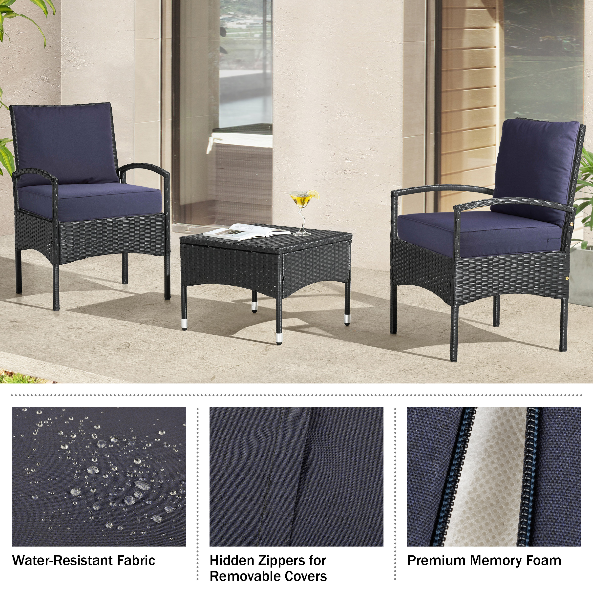 Outdoor Cushion Chair Memory Foam Patio Cushions with Removable Covers - Picture 10 of 15