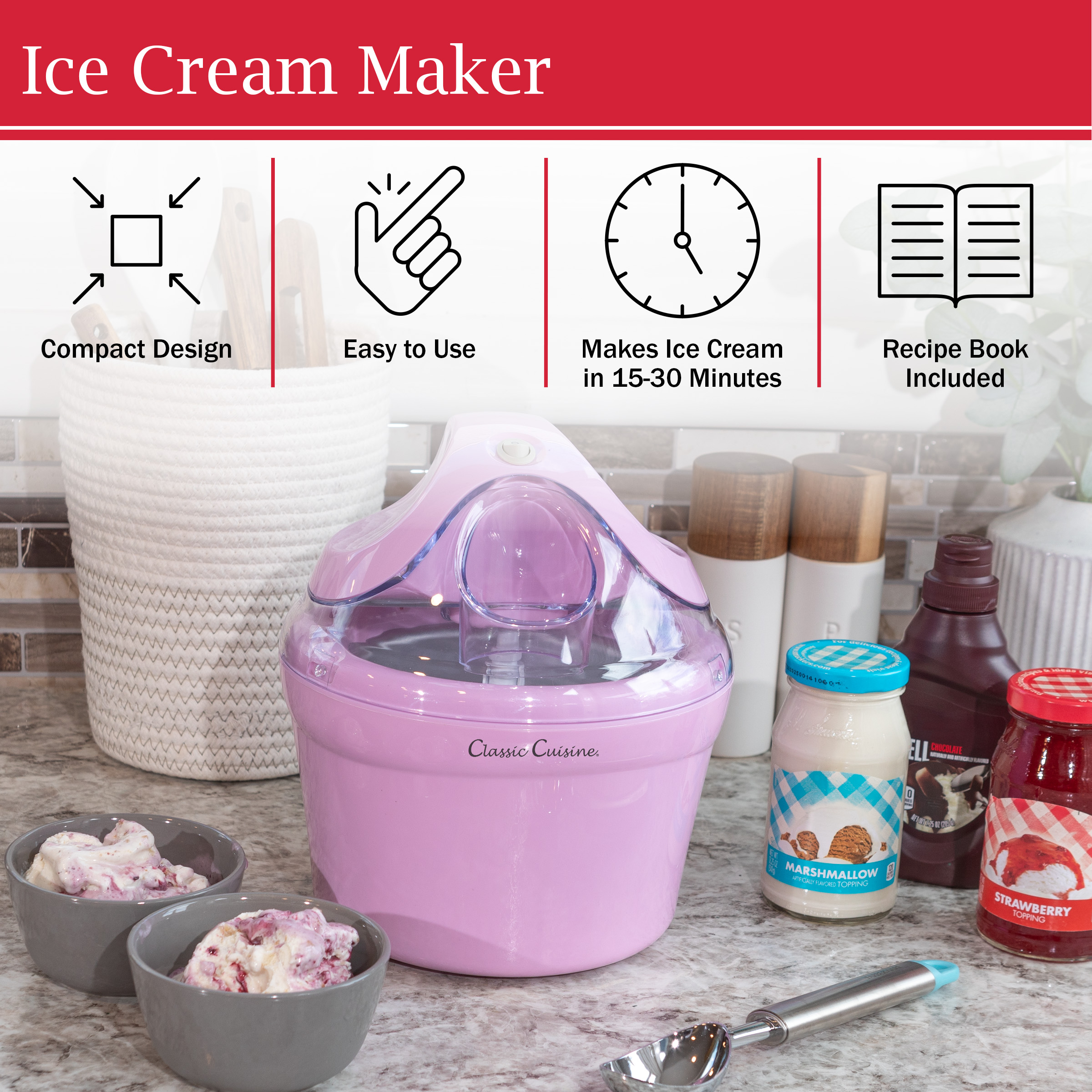 1QT Ice Cream Maker Machine Gelato Frozen Yogurt Sorbet Maker Kitchen Appliances