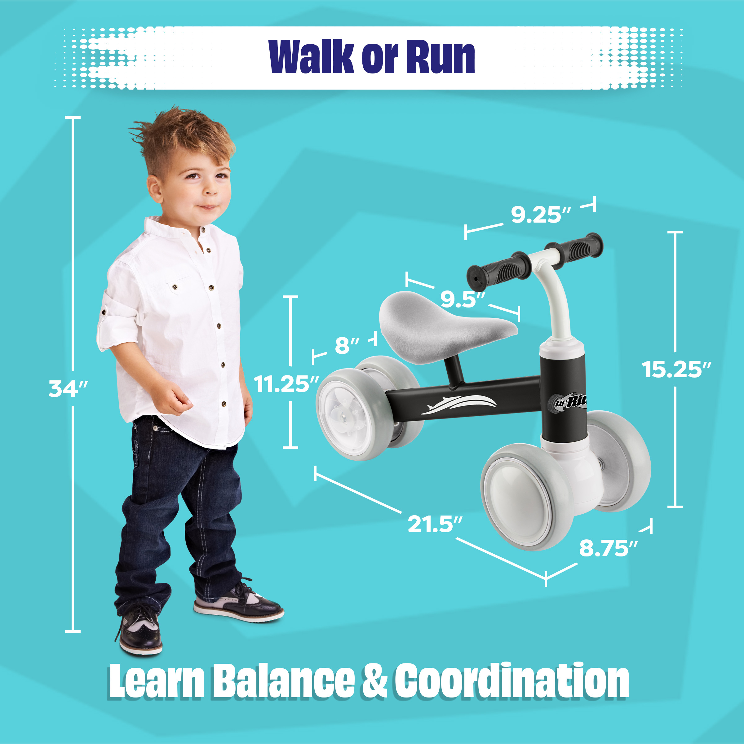 Colorful LED Balance Bike Ride on Toys for Toddlers 1-3 by Lil' Rider